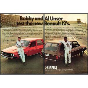 1975 Renault 12 Sedan and Hatchback 2 Page Vintage Print Ad Bobby Al Unser Photo